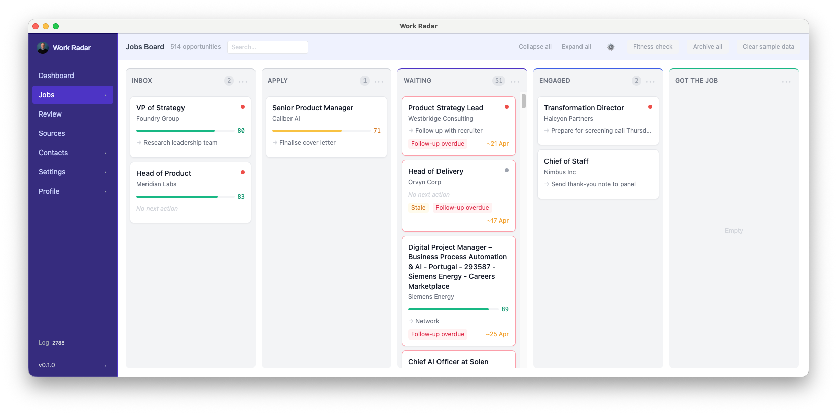 Work Radar product screenshot